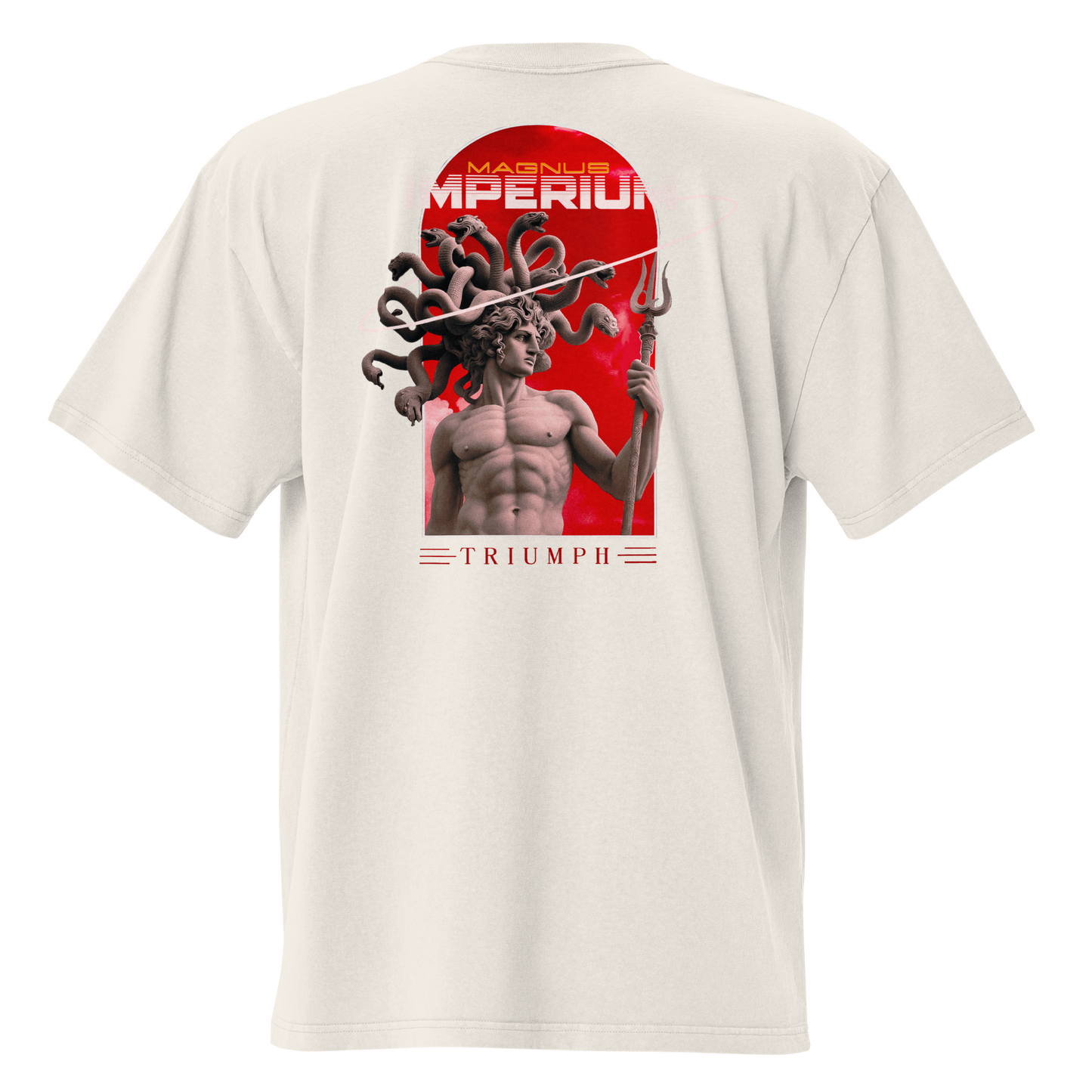 Camiseta oversize blanca con diseño Triumph en la espalda Magnus Imperium