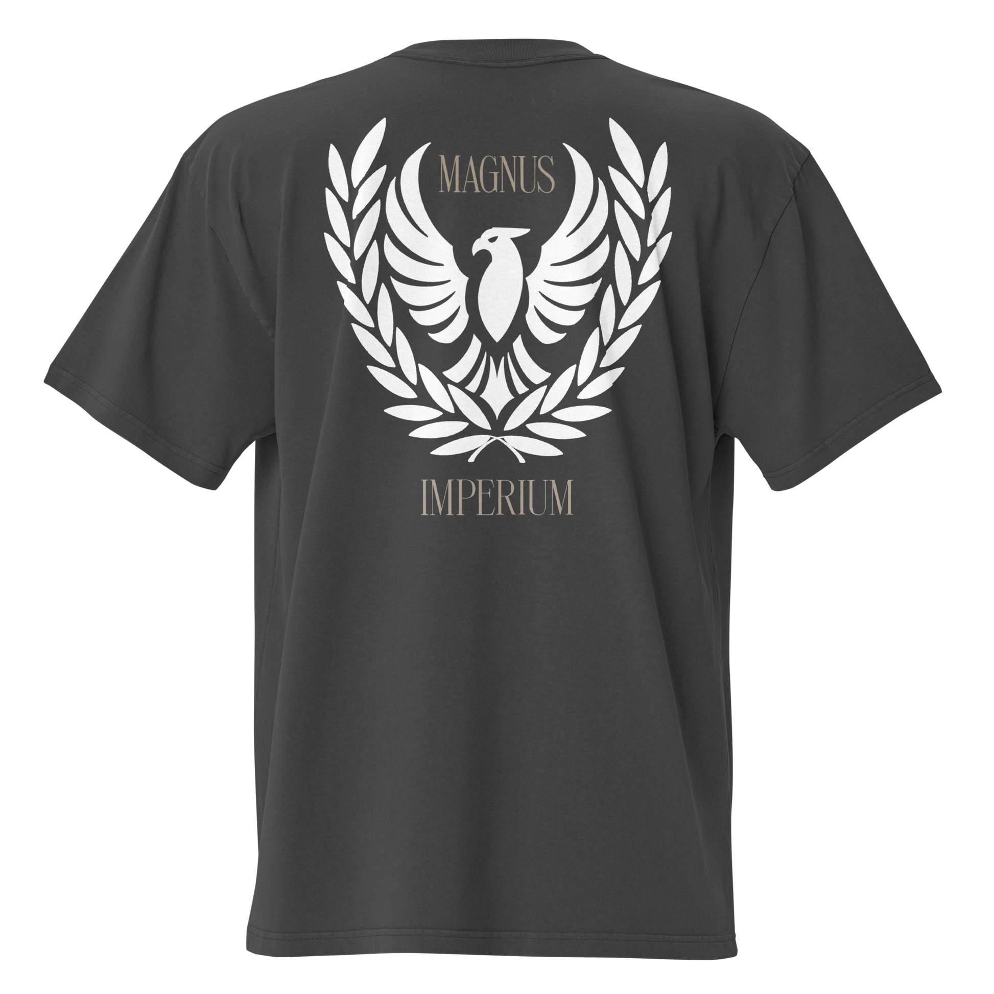 Camiseta oversize negra con diseño de Magnus Imperium espalda.