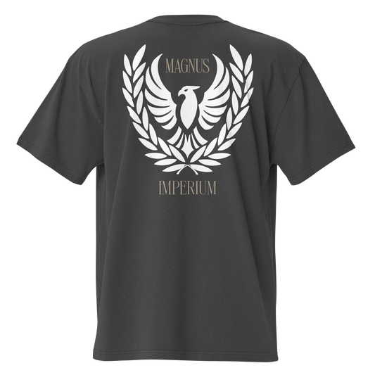 Camiseta oversize negra con diseño de Magnus Imperium espalda.